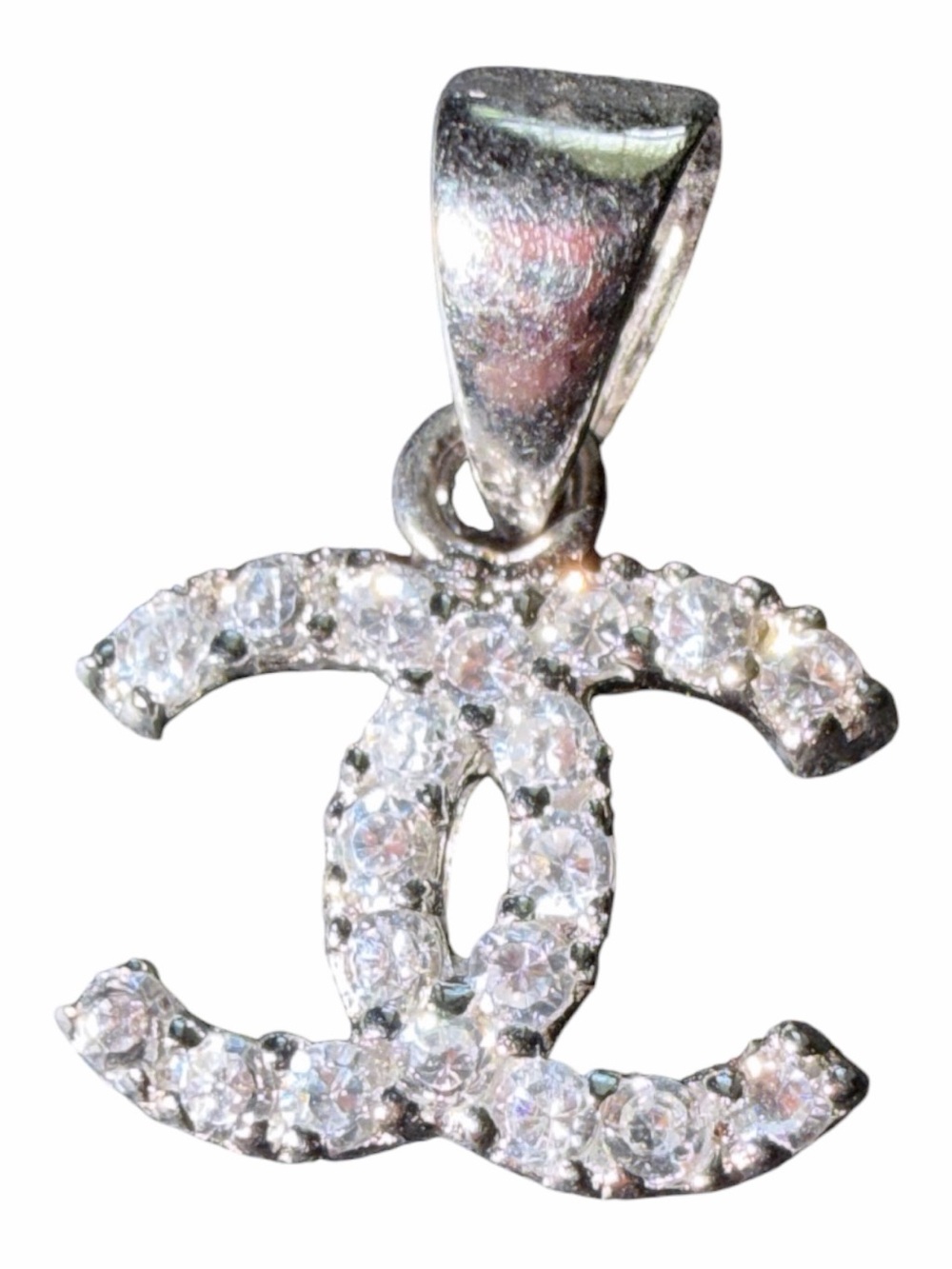 Sterling Silver Crystal CC Charm Pendant